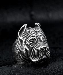 Men039s Vintage Stainless Steel Ring Viking Pitbull Bulldog Gothic Pug Dog Head Totem Amulet Punk Animal Jewellery for Men Boys2331605