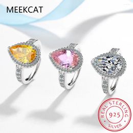 Cluster Rings 925 Sterling Silver Sparkling Pear Multicolor High Carbon Diamond Gemstone Wedding For Women Fine Jewery Gifts