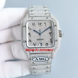 ONE Luxury Watches AMG 40mm Ful Iced Out Custom Diamonds 904L Steel Miyota 9015 Automatic Mens Watch Pave Diamond Arabic Dial Diamond Bracelet Gents Wristwatches