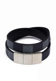 Cuff Vintage Wide Bracelets Stainless Steel Magnetic Genuine Leather Men Bangles For Women Jewelry2514234