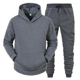 Men's Tracksuits Casual Solid Color Tracksuit For Men Pullover Hooded Tops And Drawstring Pants Two Pieces Suits Fitness Jogging Sports
