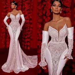 Tatlım Glamoor Düğün Kollu Yok Denizkızı Elbiseler Saten Başvuranlar Boncuklu Sırtsız İnce Mahkeme Elbisesi Özel Made Plus Boyut Boyut Vestidos De Novia