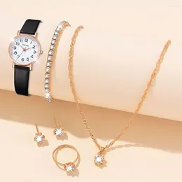 Wristwatches Gaiety Women Watch Large Digital Dial Quartz Wristwatch 6PCS/Set Luxury Simulated Diamond Jewellery Set Gift For Her