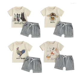 Clothing Sets FOCUSNORM 0-3Y Toddler Baby Boys Summer Clothes 2pcs Short Sleeve Cattle Head/Turkey Print Tops And Drawstring Shorts