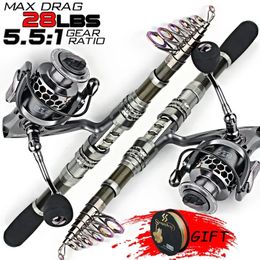Sougayilang Fishing Rod and Reel Combo Telescopic Fishing Rod Spinning Reel Max Drag 20Kg for Saltwater Freshwater Beach Fishing 240508