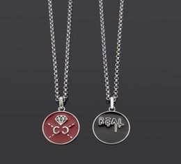 Europe America Retro Style Men Lady Women Brass Silver Plated Lovers Long Necklace With Black Red Enamel Engraved Pattern Letter R7668205