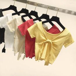 Women's T Shirts Woman TShirts Summer Short Knitted Short-Sleeved Bow T-shirt Top Crop Mujer Camisetas