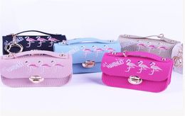 DROP New Cute Flamingo Embroidery Kids Coin Purse With Lock Pu Leather Lady Small Money Bag Change Coin Bag Wallet For Women 10pcs3022722