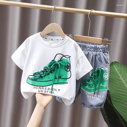 Clothing Sets Summer Casual Baby And Boys Cotton 3D Shoe Lace T-Shirt Top Denim Shorts Pant Set School Kids Tracksuit Child 2PCS Outfit