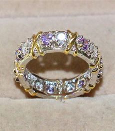 Lady's 925 Sterling Silver Purple Tanzanite Couple rings Yellow Gold Eternal Band Wedding Ring for Women Jewellery size 5-107380136