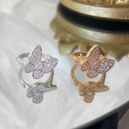Band Rings Hot new 925 sterlsilver full diamond butterfly rladies fashion simple sweet temperament luxury brand party gift J240508