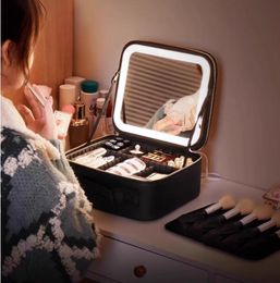 With light makeup bag Female 2024 new model will carry mirror LED light makeup case large capacity bag mirror