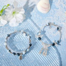 Strand Fashionable Personality Multi-color Butterfly Tassel Beaded Bracelet For Women Antique Blue And White Porcelain