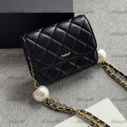 Pearl Handbag Leather Diamond Check Women's Luxury Small Square Large Pearl Chain Link Adjustable Chain Metal Single Chain Single Shoulder Crossbody Makeup Bags 12