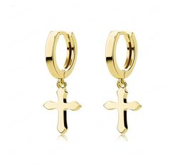 Stainless Steel Cross Earring Classic Minimalist Gold Color Dangling Cross Hoop Earrings For Men Women Jewelry1508824