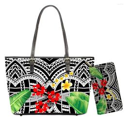 Bag Luxury Design Handbag Purse Set Polynesian Flower Printing Large Shoulder Bags For Women Leather Brand Custom Women's Wallet