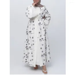 Ethnic Clothing Middle East Dubai Turkish Floral Printed Cardigan Long Sleeves Robe Elegant Muslim Open Abaya Retro For Women Kimono