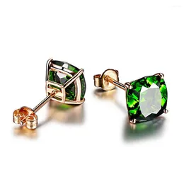 Stud Earrings 2024Simple Stylish Square Green Stone For Women Romantic Rose Gold Color Noble Female Party Accessories Jewelry