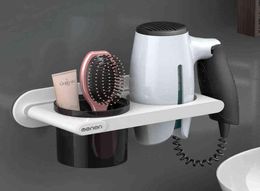 Cup Hair Dryer Holder Bathroom Storage Selfadhesive Wall Mounted Storage Racks Creative Comb Rack Stand Bathroom Supplies H22041873461424