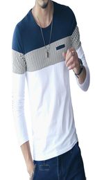 New Fashion T Shirt Men Brand Long Sleeve Patchwork Striped T Shirts Mens Casual Hip Hop T Shirt Male Plus Size Quality9544042
