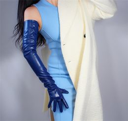 EXTRA LONG FASHION GLOVES FEMALE Faux Leather Sheepskin PU 28quot 70cm Evening Party Leather Gloves Women Blue Navy WPU185 201025144618