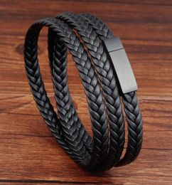 Tennis Black Leather Bracelet MultiLayer Metal Buckle Trendy For Men039s Party Fashion Jewelry3802212