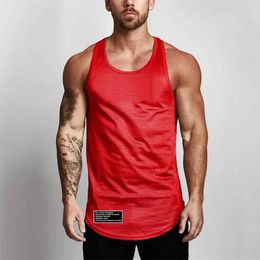 Men's Tank Tops Gym Fitness Training Sport Vest Men Casual Rounded Hem Slveless Tank Tops Summer Mesh Quick Dry Workout Muscle Slim Fit Shirt Y240507