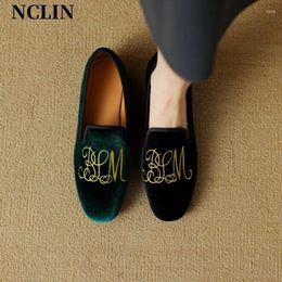 Casual Shoes Spring/Summer Women Chunky Heel Round Toe For Handmade Velvet SLIP-ON Low Loafers Zapatos De Mujer