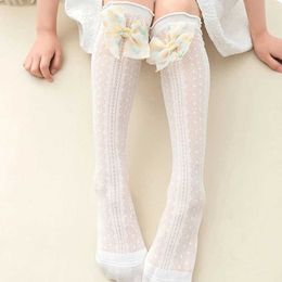 Kids Socks Pudcoco Kids Baby Knee High Socks Summer Mesh Long Socks Bow Frilly Stockings for 2-13 Years Old