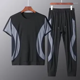 Men's Tracksuits Summer Classic Ice Cool Two Piece Set Soft Casual Sports Short Sleeve And Pants Sets Male Elastic Thin Outfits