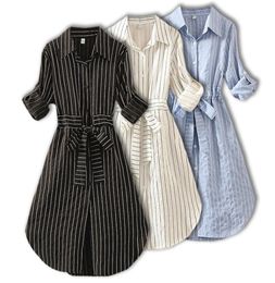 Striped Women Dress Tunic Long Sleeve Elegant Shirt Dress Blue White Black Spring Summer Ladies Casual Stripe Mini Dresses 2012046701913