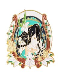 Anime Genshin Impact Zhongli Barbatos Keyring Acrylic Lapel Pins Badge Metal Crafts Handmade Pins Jewellery Accessories Gift Y0728367435375