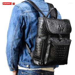 Backpack Men's Korean Crocodile Pattern Leather Shoulder Bag First Layer Cowhide Travel Male Student Schoolbag Backpacks