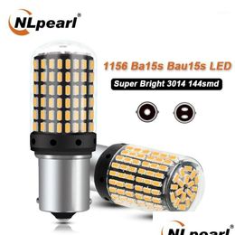 Car Emergency Lights Nlpearl 1X Signal Lamp P21W Led 1156 Ba15S 3014 144 Smd Bau15S Py21W Turn Brake Light White Red Yellow 12V1 Drop Otxsj