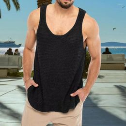 Men's Tank Tops Knitted Men Vest Sleeveless O-neck Top Loose Fit Solid Colour For Summer Streetwear Stretchy Pullover