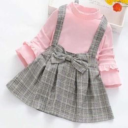 Girl's Dresses Fashionable childrens girl dress Korean princess dress shoulder strap bow stripe dress long sleeved knitted autumn clothing baby clothing A844L2405