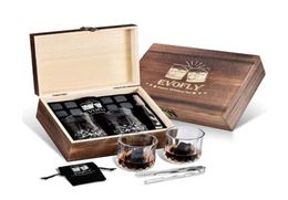 Bar Drinking Tool Kit Whiskey Stones Gift Set Granite Chilling Aluminum Rocks Wine Glass In Wooden Box8853992