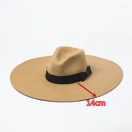 Berets 202409-hh2027B Drop British Winter Wool Felt Solid Wind Brim Fedoras Cap Men Women Panama Jazz Hat