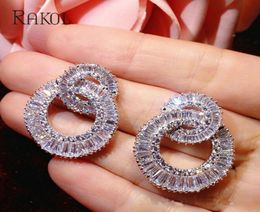 whole Trendy Big 2 Circle Shape Cubic Zircon Micro Stone Pave Stud Earrings For Bridal Luxury Wedding Jewellery Women Bijoute4492782