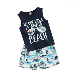 Clothing Sets Toddler Infant Baby Boy Summer Outfit Clothes Letter Sleeveless Tank Top Elastic Waist Shorts Beach Set