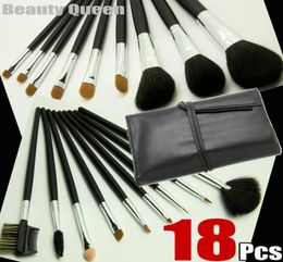 Whole 18 pcs Professional MAKEUP BRUSHES SET GOAT HAIR Black Bag Leather Pouch NEW SHIP9698769