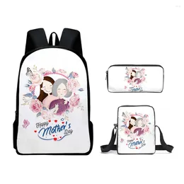 Backpack Trendy Loving Mother's Day 3D Print 3pcs/Set Pupil School Bags Laptop Daypack Inclined Shoulder Bag Pencil Case