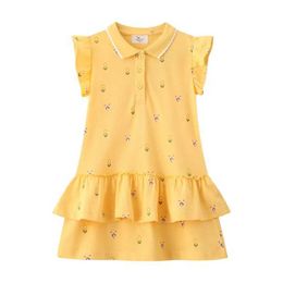 Girl's Dresses Jumping Meters Summer Childrens Party Dress Yellow Toddler Frog Short Sleeves Hot Selling Birthday Baby DressL240508