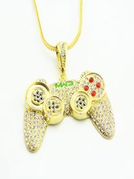 Hip Hop Game Machine Handle Pendant Necklace Mens Full Crystal Heavy Fashion Iced Out Games controller Necklaces5364598