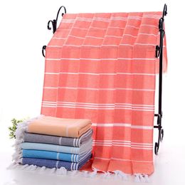 Striped Cotton Turkish Sports Bath Towel with Tassels Travel Gym Camping Sauna Beach Pool Blanket Absorbent Quick drying 240508