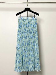 Skirts 2024 Spring/Summer Womens Skirt Elegant Flower Fold A-line Elastic Waist Womens Mid calf JupeL2405