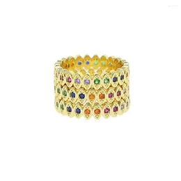 Cluster Rings Lucky Turkish Eye Gold Color Rainbow Cubic Zircon Evil Finger For Women Fashion Design Wedding Jewelry