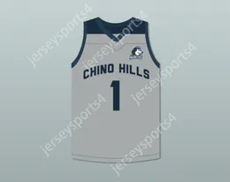 CUSTOM NAY Mens Youth/Kids LAMELO BALL 1 CHINO HILLS HUSKIES GRAY BASKETBALL JERSEY WITH PATCH TOP Stitched S-6XL
