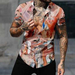 Men's Casual Shirts Fashion Hawaiian Shirt Men Oil Painting Pattern Shirt 3D Print Cosy Casual Tops Short Slve Beach Oversized Clothes Bluas Y240506