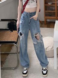 Women's Jeans Y2K Hole Women High Waisted Designer Straight Trousers Comfortable Fashion Loose Casual Wide Leg Pants Streetwear